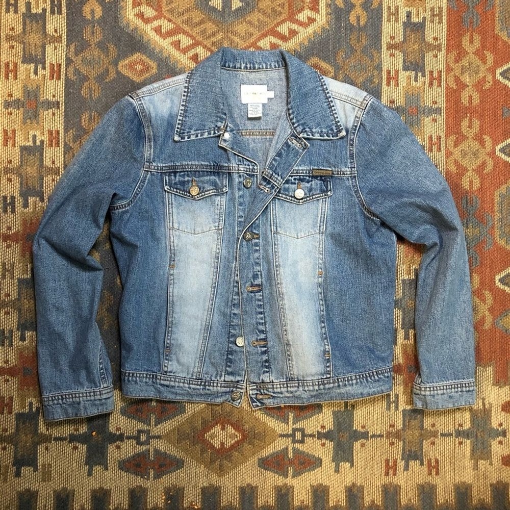 Calvin Klein Jeans Women Denim Jacket Medium Wash Button Front Classic Fit L